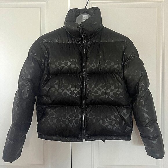 MINT Coach Down Short Puffer Jet Black Glossy Logo Warm Jacket XS - Picture 3 of 16